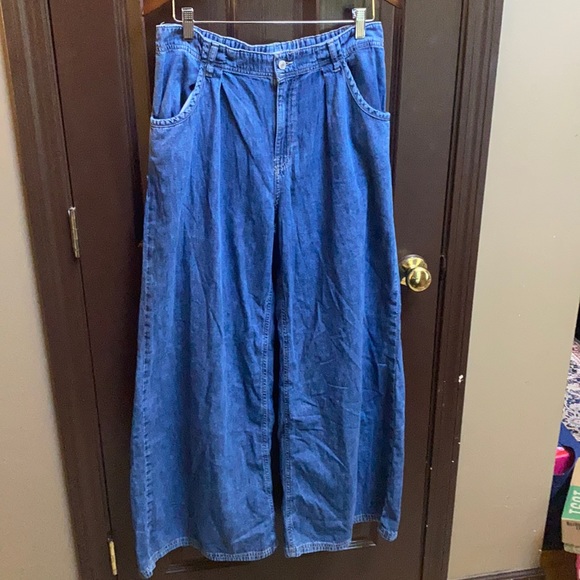 Free People Rider Suit Denim Blue Jeans Size M Wide Leg Pants Only - Picture 7 of 17